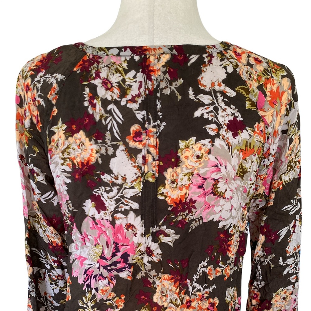 J. Jill Brown Floral Pintuck Pleated Blouse - S - Picture 6 of 11